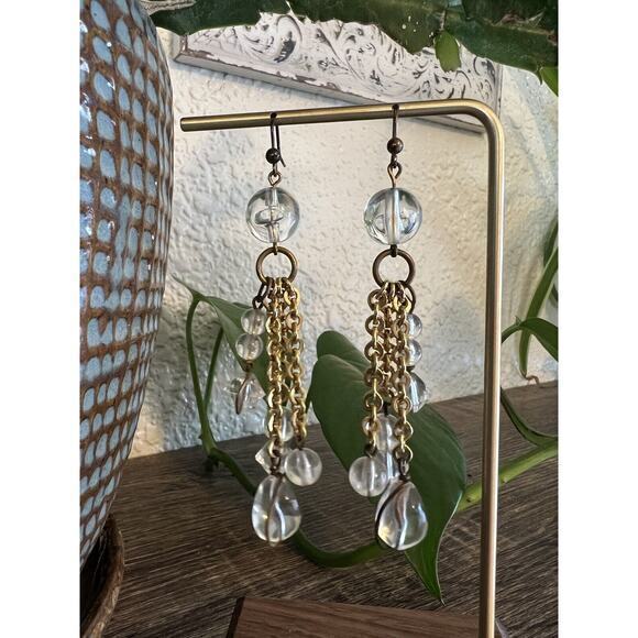 Vintage Gold Plated Clear Drop Dangle Earrings Womens‎ Fashion Jewelry EUC - Picture 1 of 5